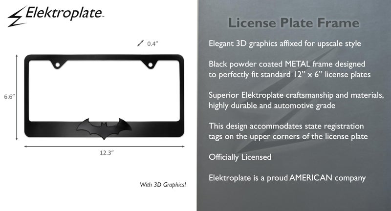Elektroplate Officially Licensed DC Comics Batman Black All-Metal Standard Size Superhero Premium 3D License Plate Frame Tag Holder for Cars/SUVs/Trucks Weather-Proof Automotive Accessory - Image 4